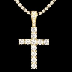 24K Gold Plated CZ Diamond Cross Necklac
